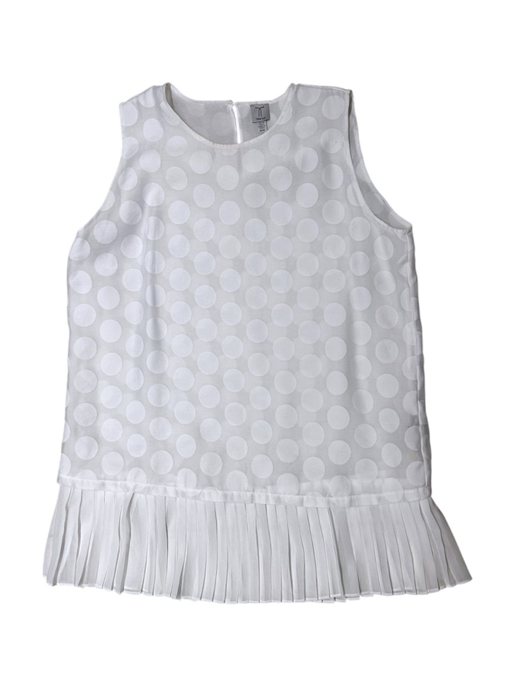 TRISTAN White Polka Dot Sleeveless Top with a Pleated Hem